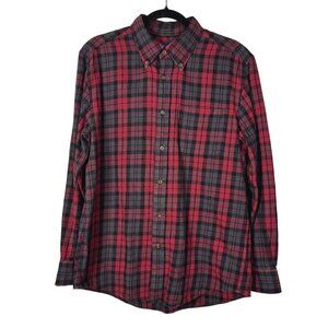 Saddlebred Mens Red & Black Plaid Button-Down Shirt Medium Classic Fit Long Slee